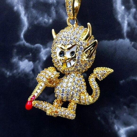 20"Cuban Chain + 14K Gold Finish Little Devil